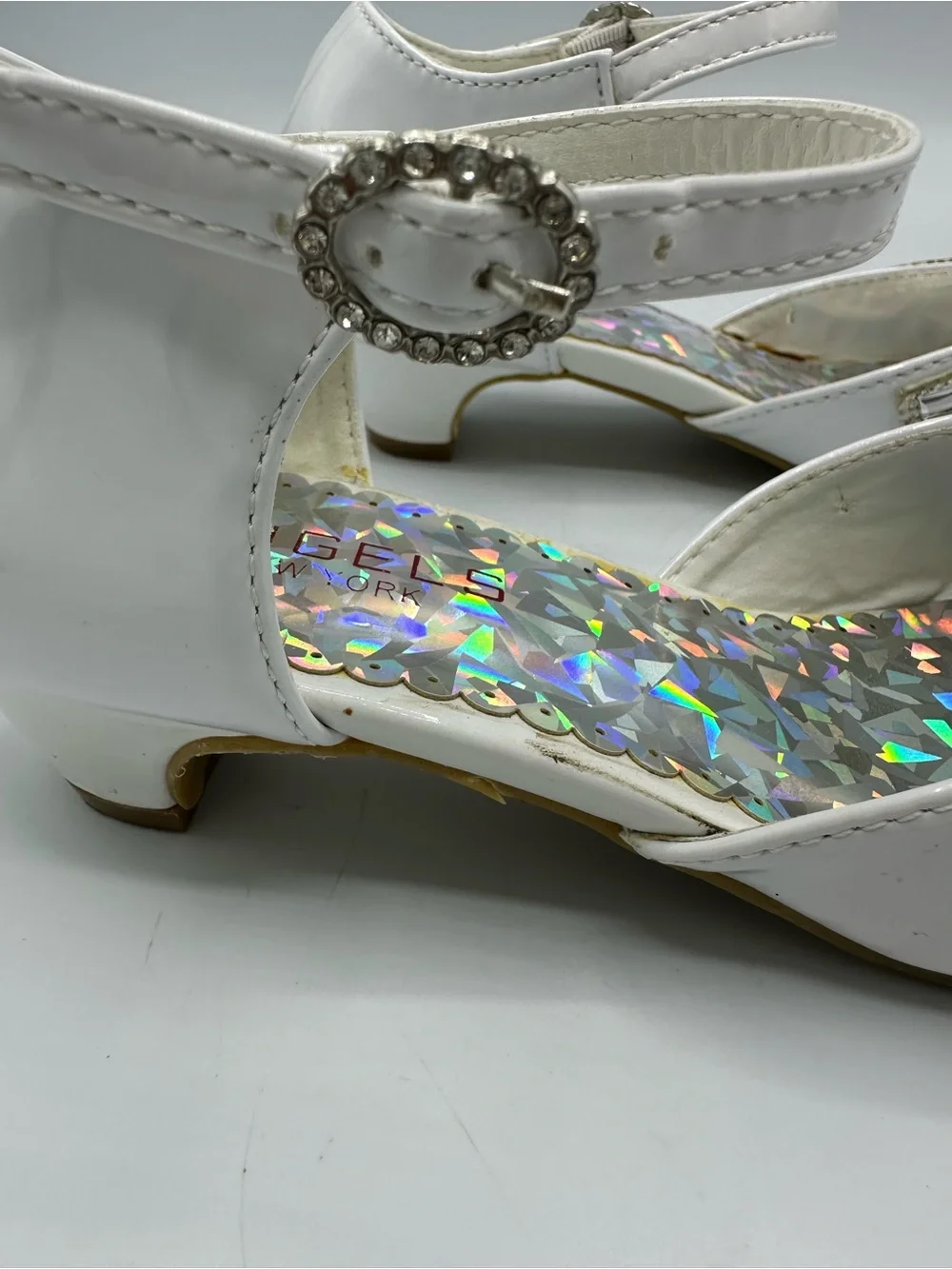Angels New York Girls White First Communion, Flower Girl, Pageant Shoe Size 2
